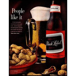1963 Carling Black Label Beer Vintage Print Ad Frosty Mug Head Peanuts Wall Art